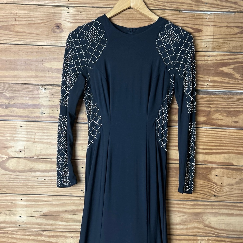 Xscape Black Long Sleeve Beaded Evening Dress - Picture 5 of 11